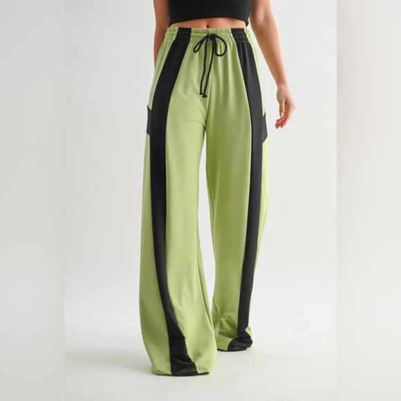 WinWin Pants - WinWin Olive Green and Black Wide Leg Pants
